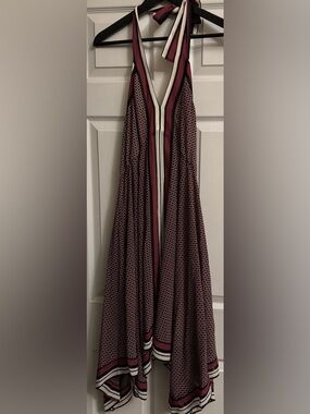 Michael Kors Burgundy Halter Midi Dress with Geometric Print